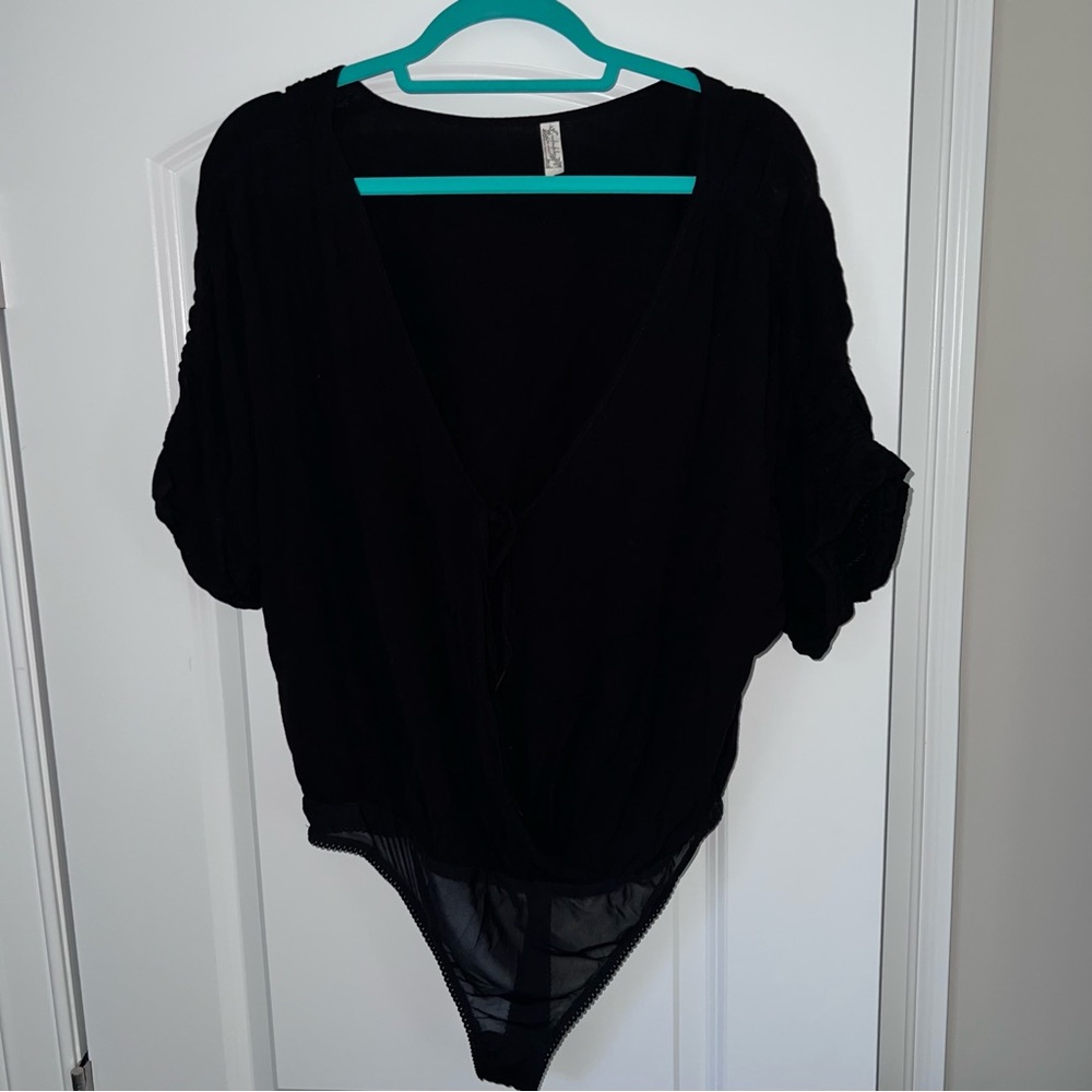 Intimately by free people black tie front thong body suit size XL